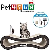 Pet4Fun&reg; PF360 4 in1 Reversible Durable Stylish Cat Scratcher Lounge w/ large space and special teaser holder for scratching, playing, resting, and napping. Teaser, Comb, & Catnip Included by Picasso Tiles