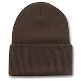 Plain Blank Long Beanie Cap Hat - Brown