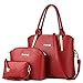 LINGTOM 3 pieces Lady Womens PU Leather Shoulder Bags Top Handle Cross Satchel Handbag Set,Burgundy
