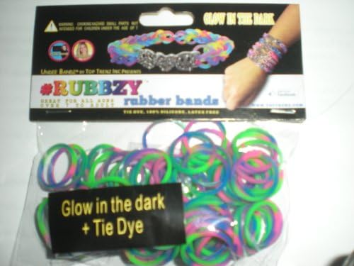 Rubbzy Glow in the Dark Green Blue Purple Pink Tie Dye 100 Loose Rubber Bands