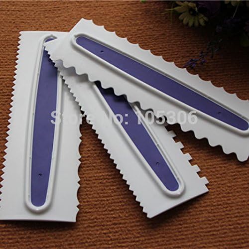 3pcs Pastry Icing Comb Set Plastic Cake Scraper 6 Design Textures Color Purple