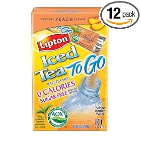 Lipton Iced Tea To Go, Peach, 10 Count Boxes (Pack of 12)