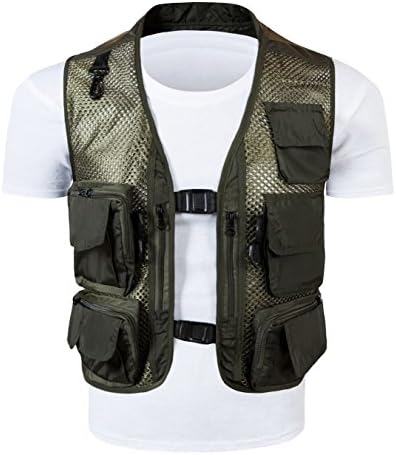 Men's 13 Pockets Mesh Breathable Photography Fishing Cargo Vest Deep Army Green US L