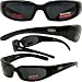 CHICAGO FOAM PADDED SUNGLASSES, MOTORCYCLE ATV SPORTS EYEWEAR SHINY BLACK FRAME SMOKE LENSES