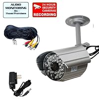 VideoSecu Audio Video Outdoor Day Night Vision IR Infrared Bullet Security Camera Home CCTV Surveillance with Power Supply and Audio Video Power Cable WF4