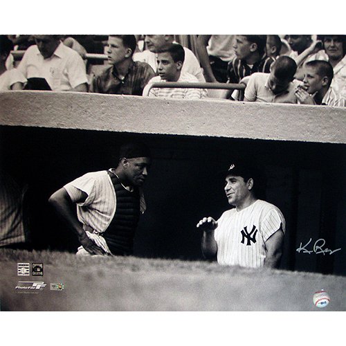 Steiner Sports MLB New York Yankees Ken Regan Signed Yogi Berra with Elston Howard in Dugout B&W Horizontal 16x20 Photograph