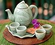 Celadon ceramic tea set, 'Island' (set for 4)