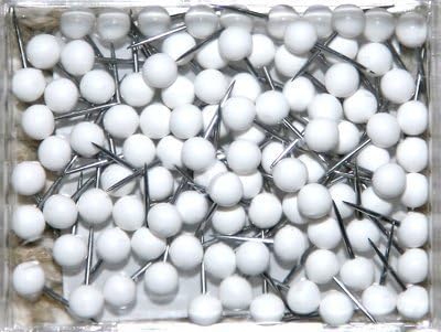 DBCY 1/8 Inch Diameter Map Tacks, Pack of 100 (White)