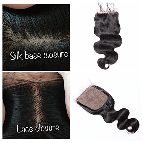 Derun Hair Body Wave Silk Base Top Closure Bleached Knots Free Part 4X4