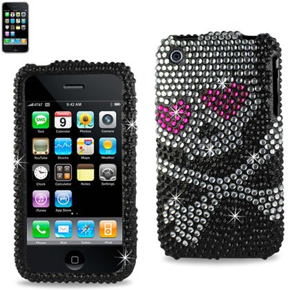 Smile Case Halloween Skull Rhinestone Bling Crystal Full Cover Case for iPhone 3G 3GS (3-Bling Skull Gold Heart)