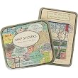 Woodblocks and maps combination set: 18 carte postale cards in tin and maps stickers in tin