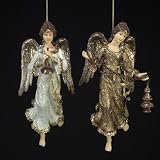 Set of 2 Ivory, Gold & Silver Byzantine Angel Christmas Ornaments 7