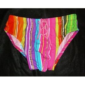 END OF SUMMER SALE Mens Bikini Brief Swimwear/Underwear Nylon/Lycra Green/MultiStripe