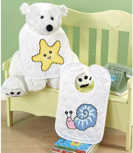 Baby by Herrschners Pre-Quilted Dolphin Tales Baby Bibs Stamped Cross-Stitch Kit