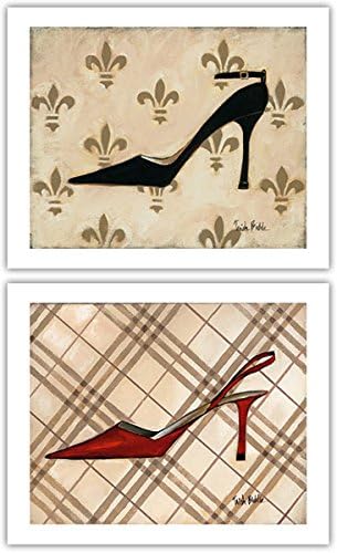 Poussoir Noir & Poussoir Rouge by Trish Biddle~Set 2 High Heel Shoe UNFRAMED Art Prints