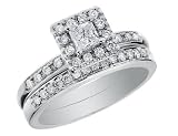 Diamond Princess Engagement Ring & Wedding Band Set 5/8 Carat (ctw) in 14K White Gold