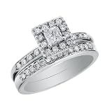 Princess Cut Diamond Engagement Ring & Wedding Band Set 5/8 Carat (ctw) in 14K White Gold
