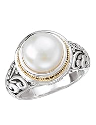 925 Silver & Mabe Pearl Filigree Ring with 18k Gold Accents- Sizes 6-8