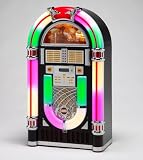 WURLITZER STYLE JUKEBOX - 10 CD + RADIO + LED lit (Dark - Cherry Wood Colour) - Steepletone CD Rock 10 Jukebox