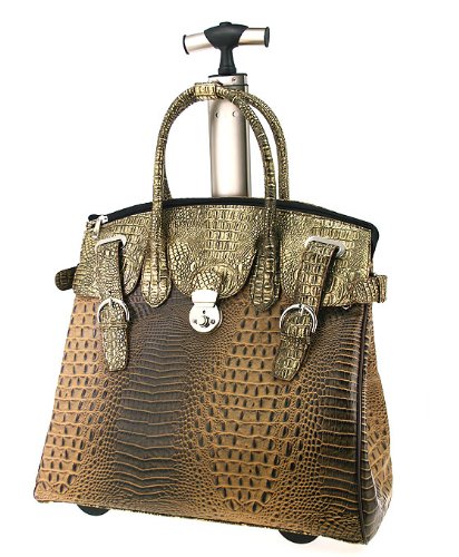 Alligator Crocodile Rolling Laptop Bag Briefcase Carryall
