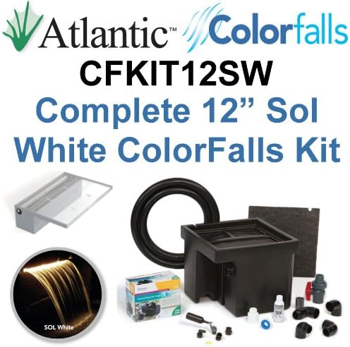 Atlantic Water Gardens CFKIT12SW Complete Sol White Colorfalls Lighted Falls Kit - 12" Spillway, Basin, Pump, Hose &amp; Fittings
