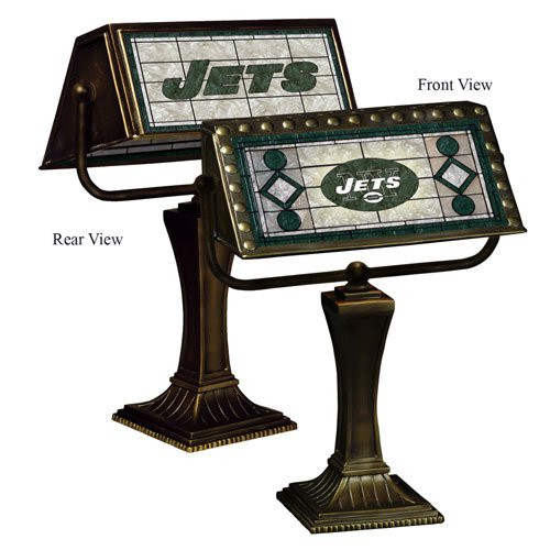 New York Jets NFL Art Glass Banker's Lamp