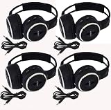 Four Pack of Two Channel Folding Adjustable Universal Rear Entertainment System Infrared Headphones With 4 Additional 48 3.5mm Auxiliary Cords Wireless IR DVD Player Head Phones for in Car TV Video Audio Listening