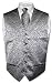 Antonio Ricci Men's Silver Gray Paisley Design Dress Vest Silver Grey NeckTie for Suit or Tuxedo