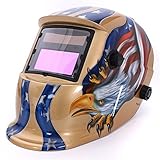 LESOLEIL 電気溶接ヘルメット　太陽エネルギー　自動遮光溶接マスク/溶接面　内部の調整可能　イーグル　黄色い背景　米国　クール　カッコイイ
