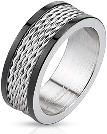 Mens Ring Stainless Steel Multi Wire Cable Ring - Size 13
