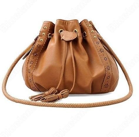 Pu Leather Bucket Crossbody Messenger Shoulder Bag Tassels Handbag Purse Hobo (color: brown)