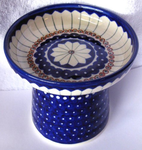 Polish Pottery Raised Food Dish or Water Bowl - Pinwheel