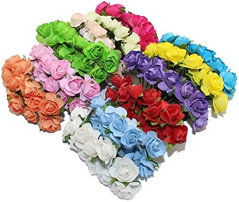 Wholesale 144PCS one lot 1cm Head Multicolor Artificial Paper Flowers Rose Use For Decorative Gif