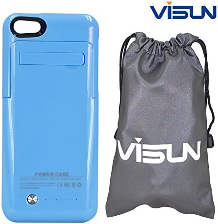 Visun 2200mAh Slim External Rechargeable Backup Battery Charger Charging Case Cover with Pop-Out Kickstand and Visun Waterproof Bag for iPhone 5 5C 5S (Blue)