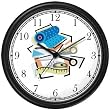 Tailor, Seamstress or Fashion Designer Collage 2 Wall Clock by WatchBuddy Timepieces (Slate Blue Frame)