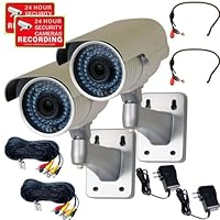VideoSecu 2 x Outdoor Bullet Security Surveillance Cameras Color CCD IR Zoom CCTV Day Night Vision 3.5-8mm Varifocal Lens 54 Infrared LEDs with Audio Microphones, Extension Cables and Power Supplies A99
