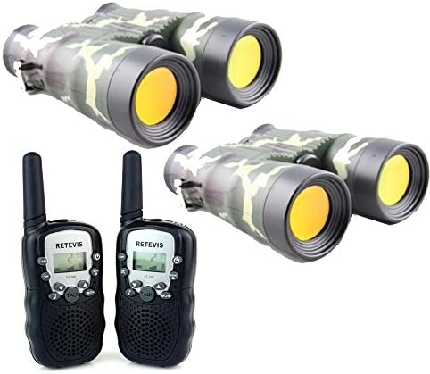 Kid Binoculars Army Camouflage Telescope Explore Binoculars Set With and 2PCS New Black Walkie Talkie Retevis