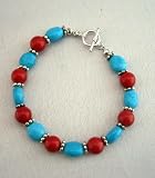 Handmade Flat Autumn Oval Turquoise & Coral Round Faceted Beads Bracelet w/ Toggle Clasp (BRAND NEW) Additional Item Shipping $2.49