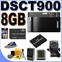 Sony Cybershot DSC-T900 12.1 MP Digital Camera with 4x Optical Zoom and Super SteadyShot Image Stabilization (Black) 8GB BigVALUEInc Accessory Saver NPBD1 Battery/Rapid Charger Bundle + MORE