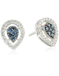 Sterling Silver 1/2 Cttw Blue and White Diamond Pear Stud Earrings