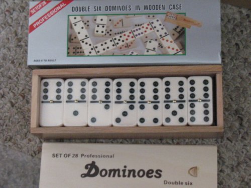 Double Six Professional Dominoes with Brass Spinner in Wooden Case 28 Piece