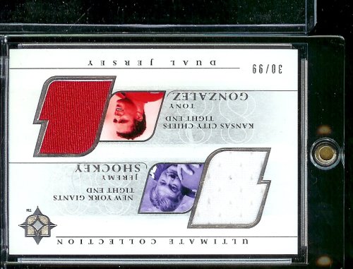 2004 Ultimate Collection Jeremy Shockey / Tony Gonzalez Dual Jerseys 30/99 New York Giants/Kansas City Chiefs Football Card - Mint Condition - Shipped In Protective Display Case