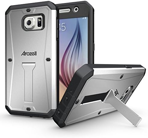 Arozell Galaxy S6 Case - Dual-Layer Tank Armor with Kickstand and Built-In Screen Protector for Maximum Protection of Galaxy S6 - Silver