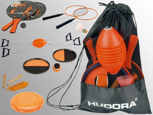 Hudora Beach-Set, Frisbee, Beachball, Klettball, Boingball, Springseil, mini Badminton