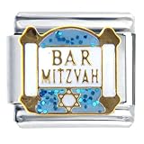 Bar Mitzvah Blue Religious Italian Charms Bracelet Link