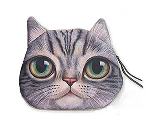 Cougar's Collection Lifelike Cat Face Bag Zipper Case Coin Purse