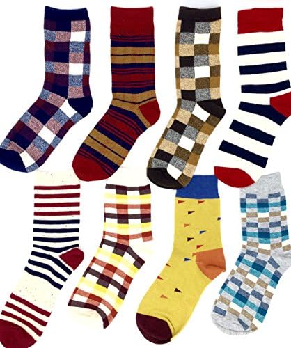 SpankY Men's Mixed Style Patterned Fashion Crew Socks Designed, Colorful &amp; Fun - E.Joyful Series Shoe Size 6-10 Series 3 (8 Pairs)