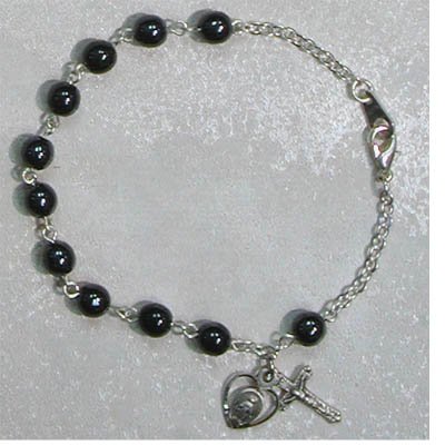 Sterling Silver Adult Hemetite Bracelet Religious Catholic Charms Pendant Jewelry