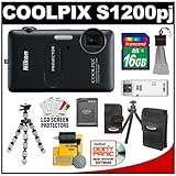 Nikon Coolpix S1200pj Digital Camera with Built-in Projector (Black) with 1 ....