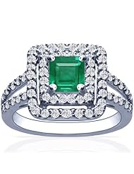 Platinum Princess Cut Emerald Ring With Sidestones